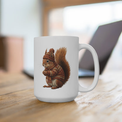 Eichhörnchen mit Strickpullover Weihnachtliche Tasse mit Tiermotiv – Ideal für Kakao & Kaffee