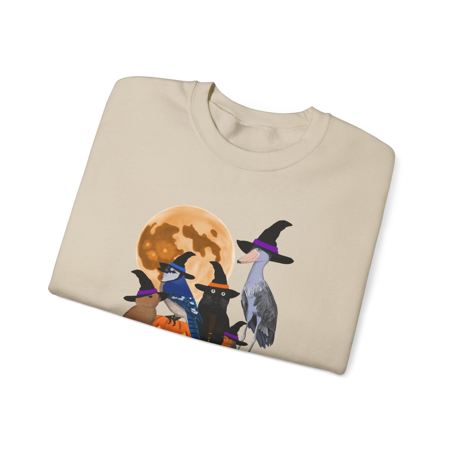 Blue Jay Robin Shoebill Rabbit with Cat and Bunny Halloween Bird Sweatshirt