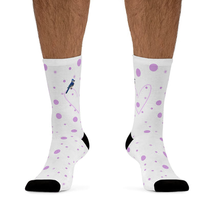 Blue Jay Valentine's Day Pink Heart and Dots Bird Socks White