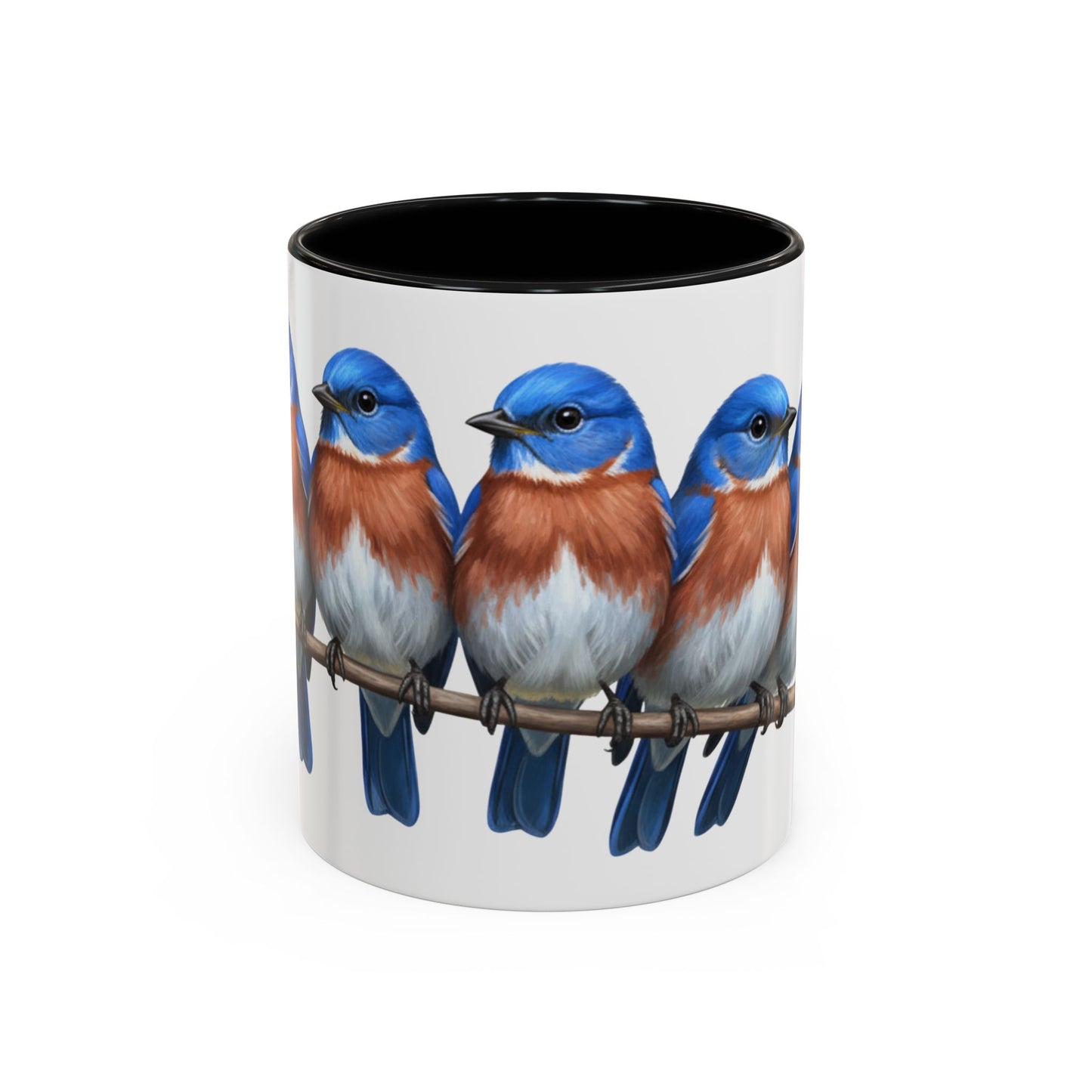 枝に止まる青い鳥を描いた陶器製バードコーヒーマグ – バードウォッチャーへのカスタムギフト