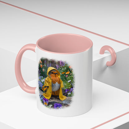 Robin Rosi Yellow Raincoat Garden Premium Mug for Bird Lovers