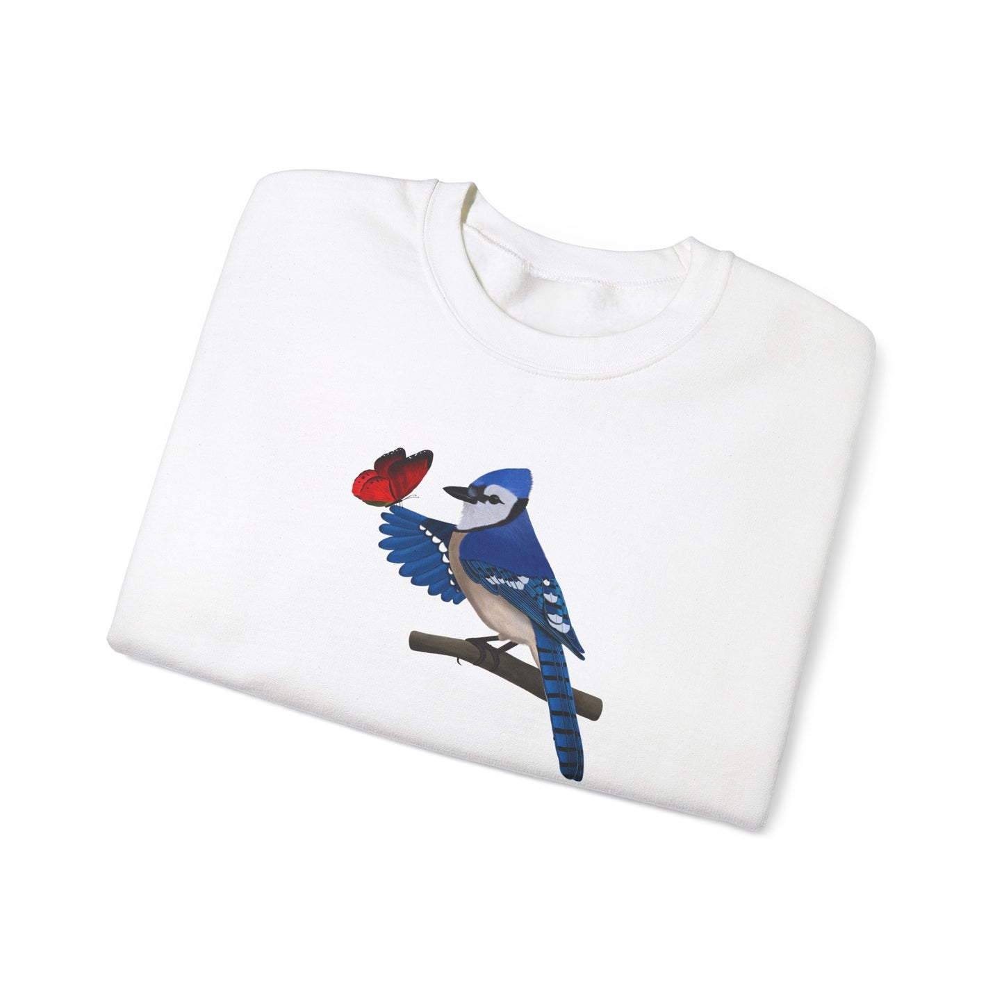 Blue Jay with Butterfly Bird Birding & Birdwatching Sweatshirt