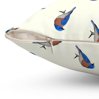 Bluebird All-Over Pattern Throw Pillow Creamy White | Decorative Bird Art Home Decor