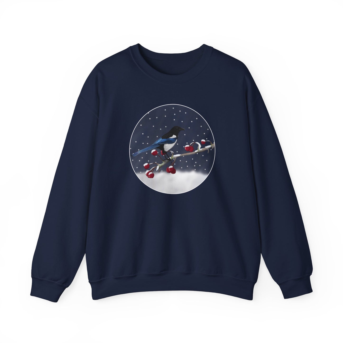 Magpie on a Winter Branch Christmas Bird Sweatshirt