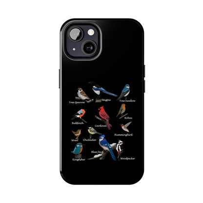 Garden Birds Blue Jay Cardinal Bullfinch Bird Art Tough Phone Case Black