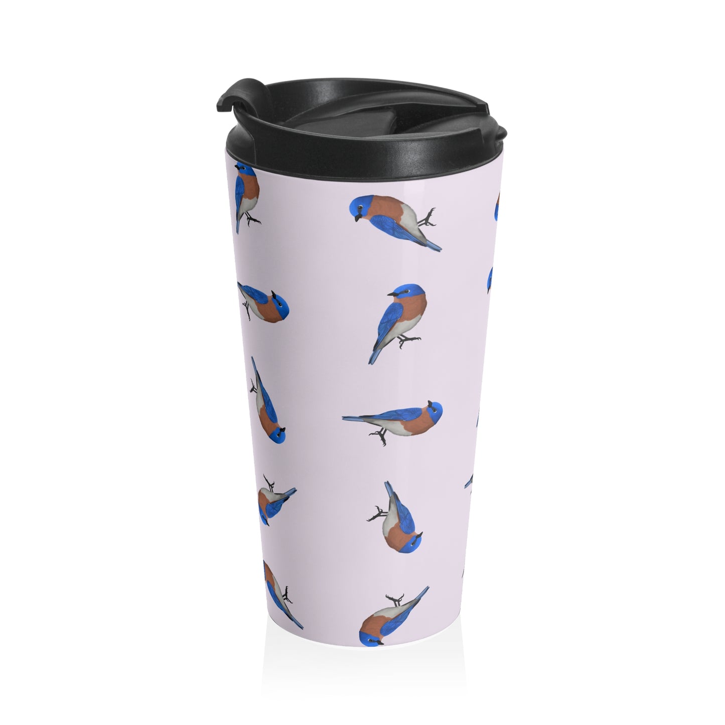 Bluebird and Tern Tumbler – All Over Pattern Travel Light Pink | 15oz Birdwatching Coffee Mug