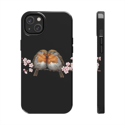 European Robin with Cherry Blossoms iPhone Case – Premium Tough Phone Cover Black