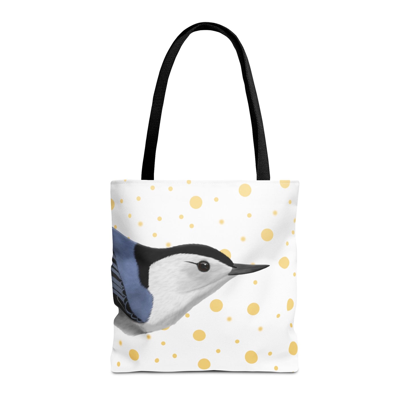 Nuthatch Golden Dots Bird Tote Bag 16"x16" White