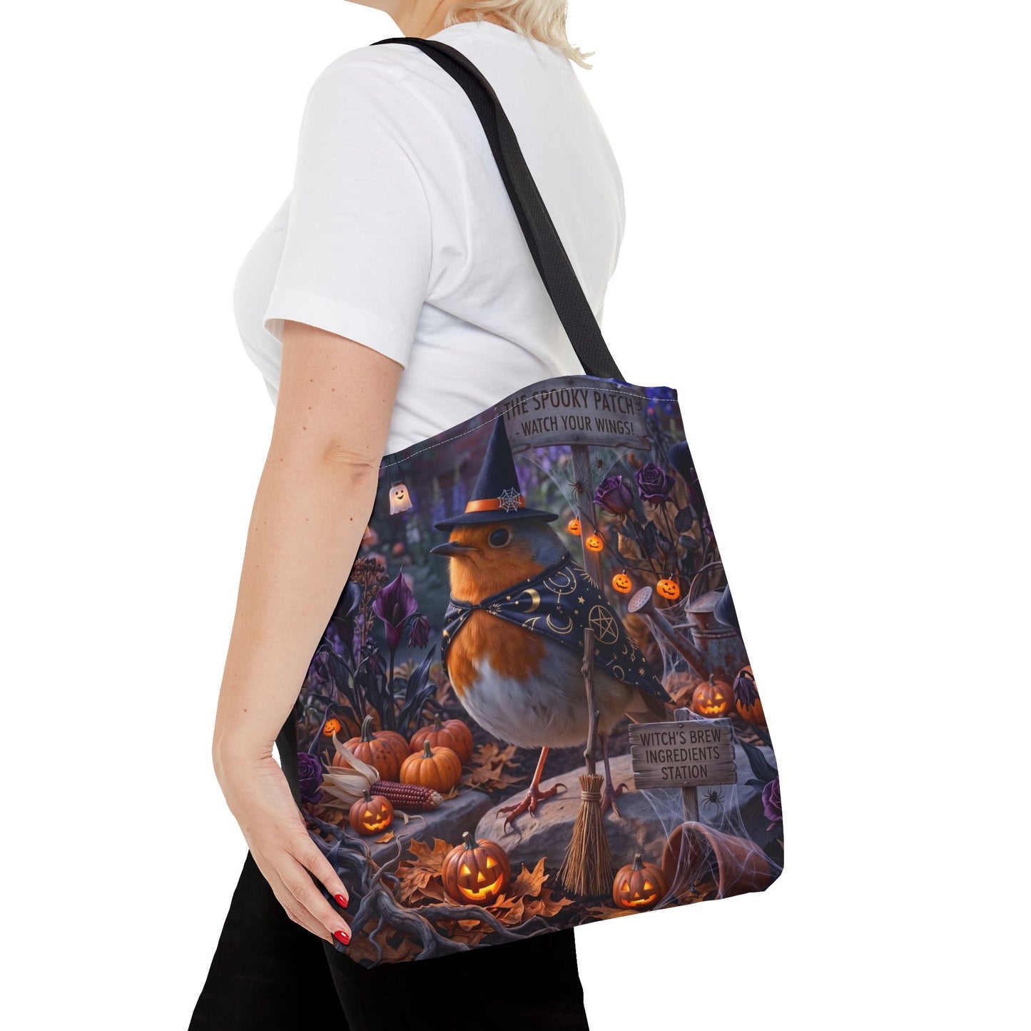 Robin Rosi Halloween Witch Tote Bag for Spooky Season and Bird Lovers