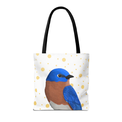 Bluebird Golden Dots Bird Tote Bag 16"x16" White