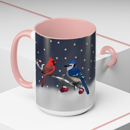Blue Jay and Cardinal Bird Coffee Mug | Ceramic Christmas Gift for Bird Lovers