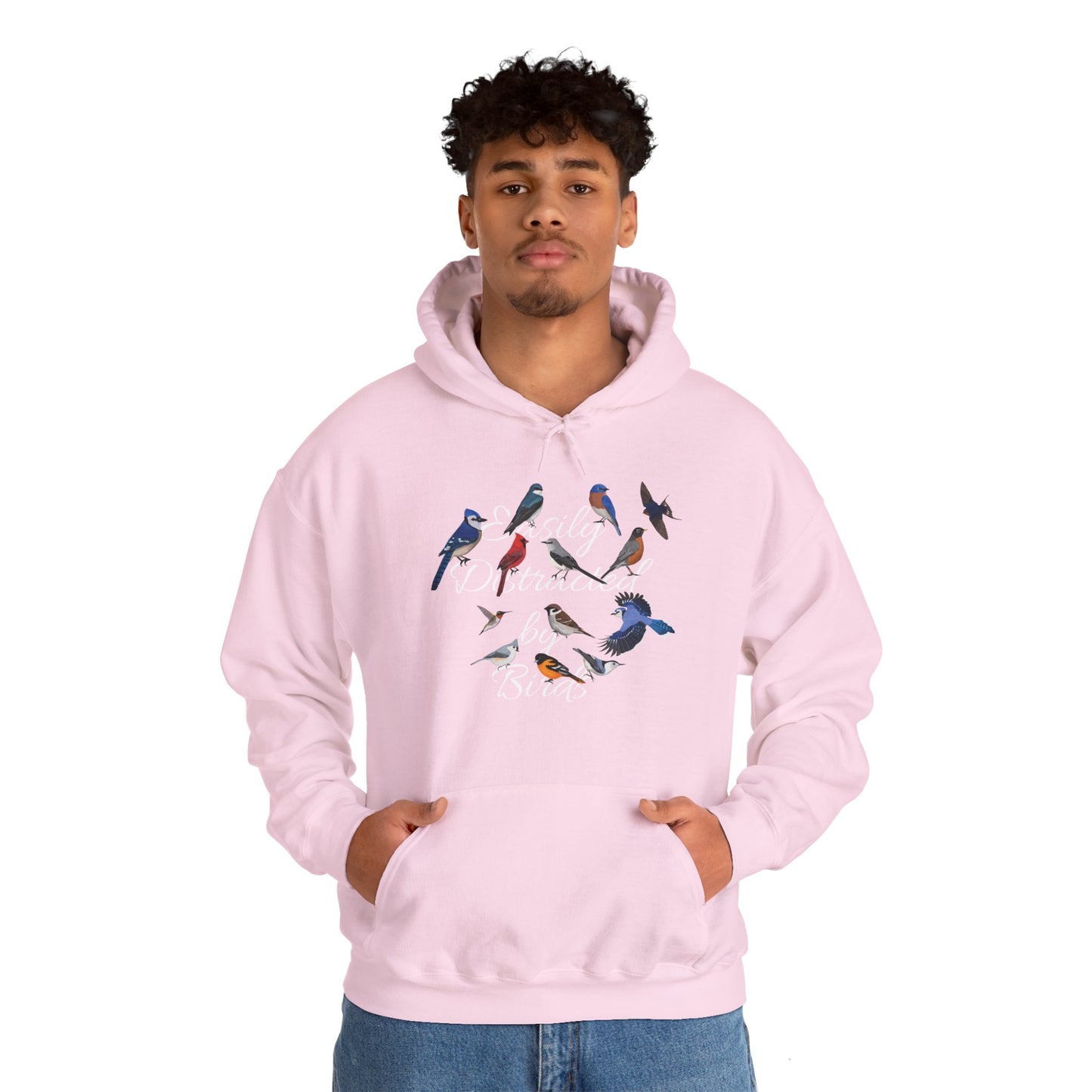 Easily Distracted by Birds Blue Jay Cardinal Hummingbird Hoodie