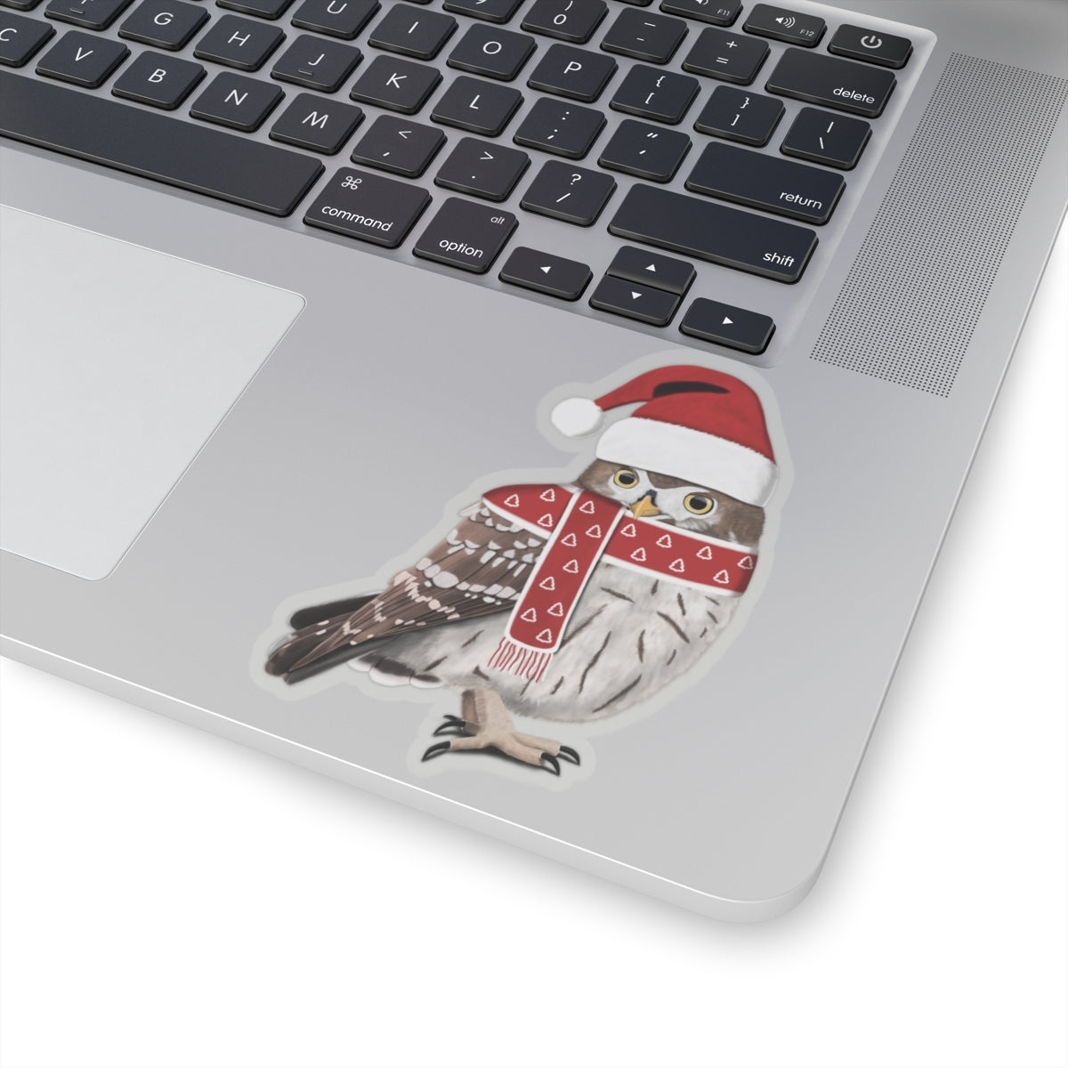 Owl with Santa Claus Hat and Scarf Christmas Bird Sticker