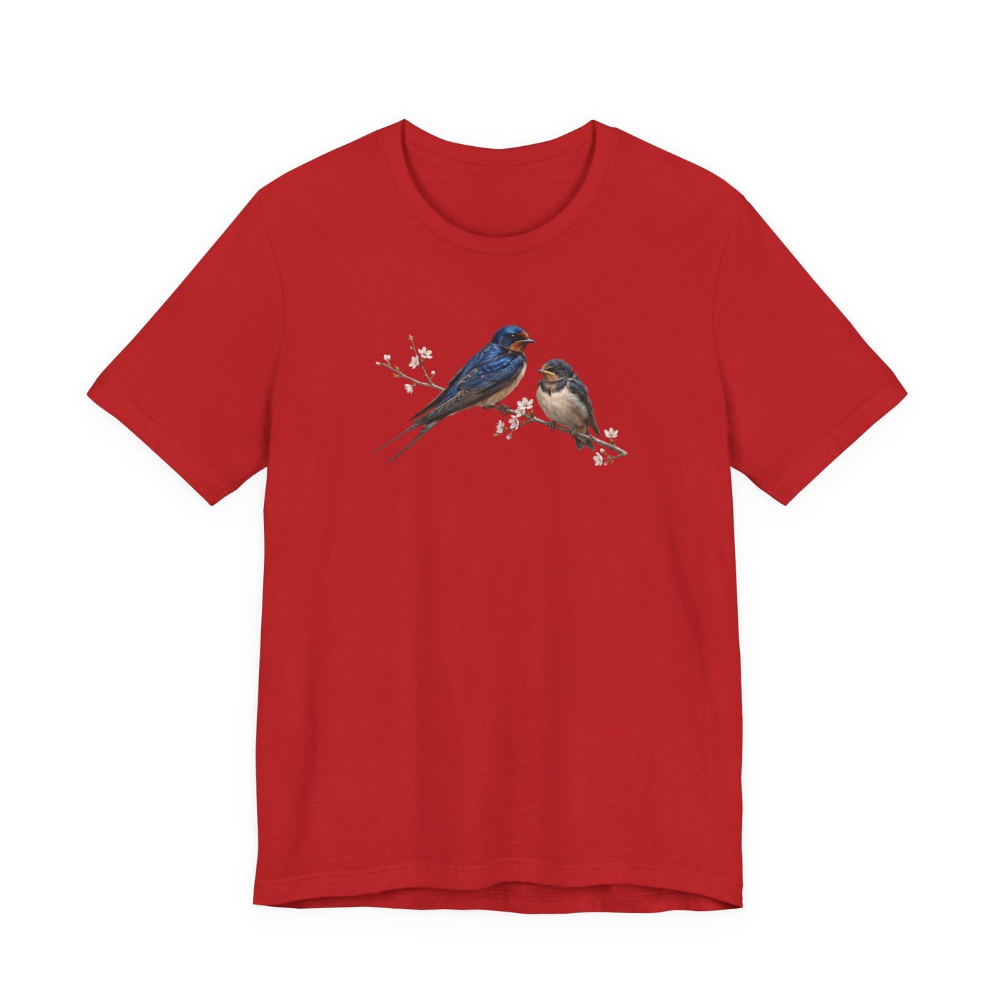 Barn Swallow & Fledgling T-Shirt | Spring Blossoms Unisex Graphic Tee