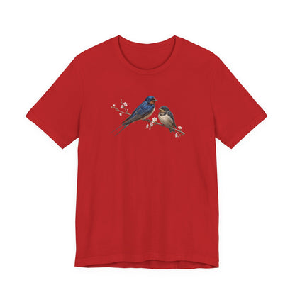 Barn Swallow & Fledgling T-Shirt | Spring Blossoms Unisex Graphic Tee