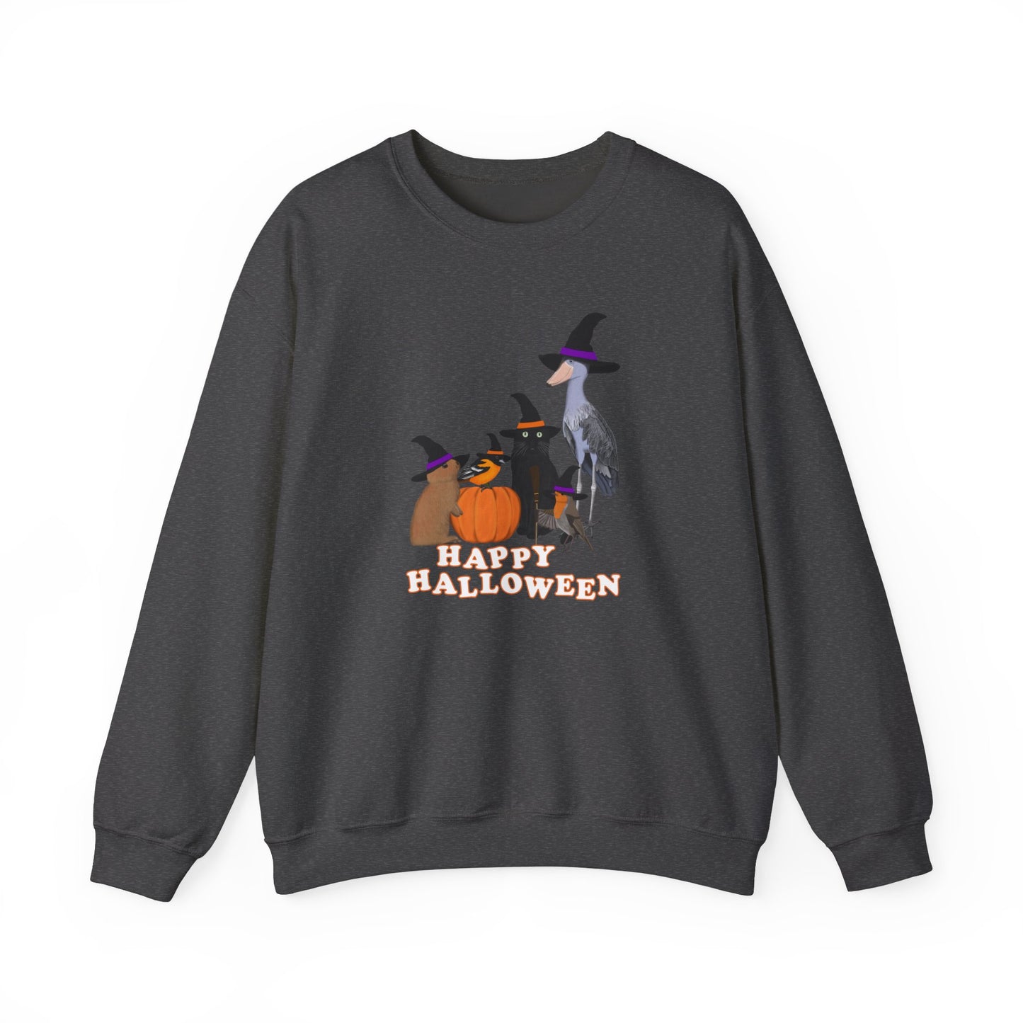 Robin Shoebill Oriole Rabbit with Cat Happy Halloween Birds Sweatshirt