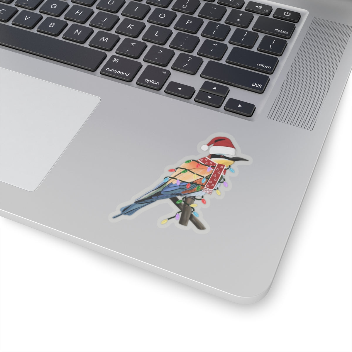 Bee-Eater with Fairy Lights Santa Claus Hat and Scarf Christmas Bird Sticker