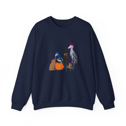 Robin Shoebill Blue Jay Rabbit with Cat Happy Halloween Birds Sweatshirt