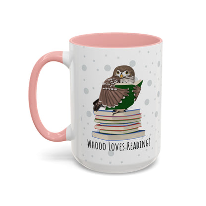 Whooo Loves Reading Owl Teacher Mug – Two-Tone Librarian & Book Lover Cup