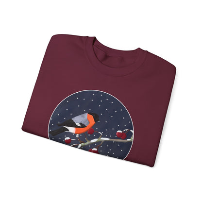 Bullfinch on a Winter Branch Birdwatcher Christmas Bird Sweatshirt