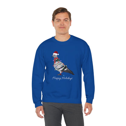 Pigeon with Fairy Lights as Santa Happy Holidays Birdwatcher Christmas Bird Sweatshirt