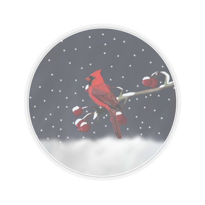 Cardinal on a Winter Branch Christmas Bird Sticker