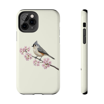 Tufted Titmouse Phone Case – & Cherry Blossom Tough iPhone Creamy White