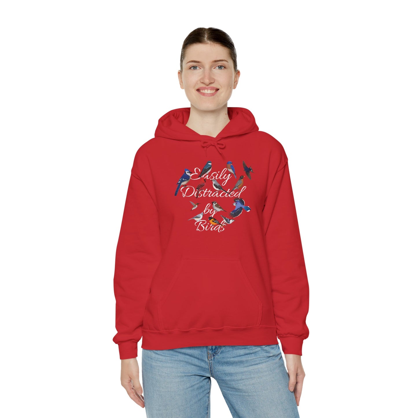 Easily Distracted by Birds Blue Jay Cardinal Hummingbird Hoodie