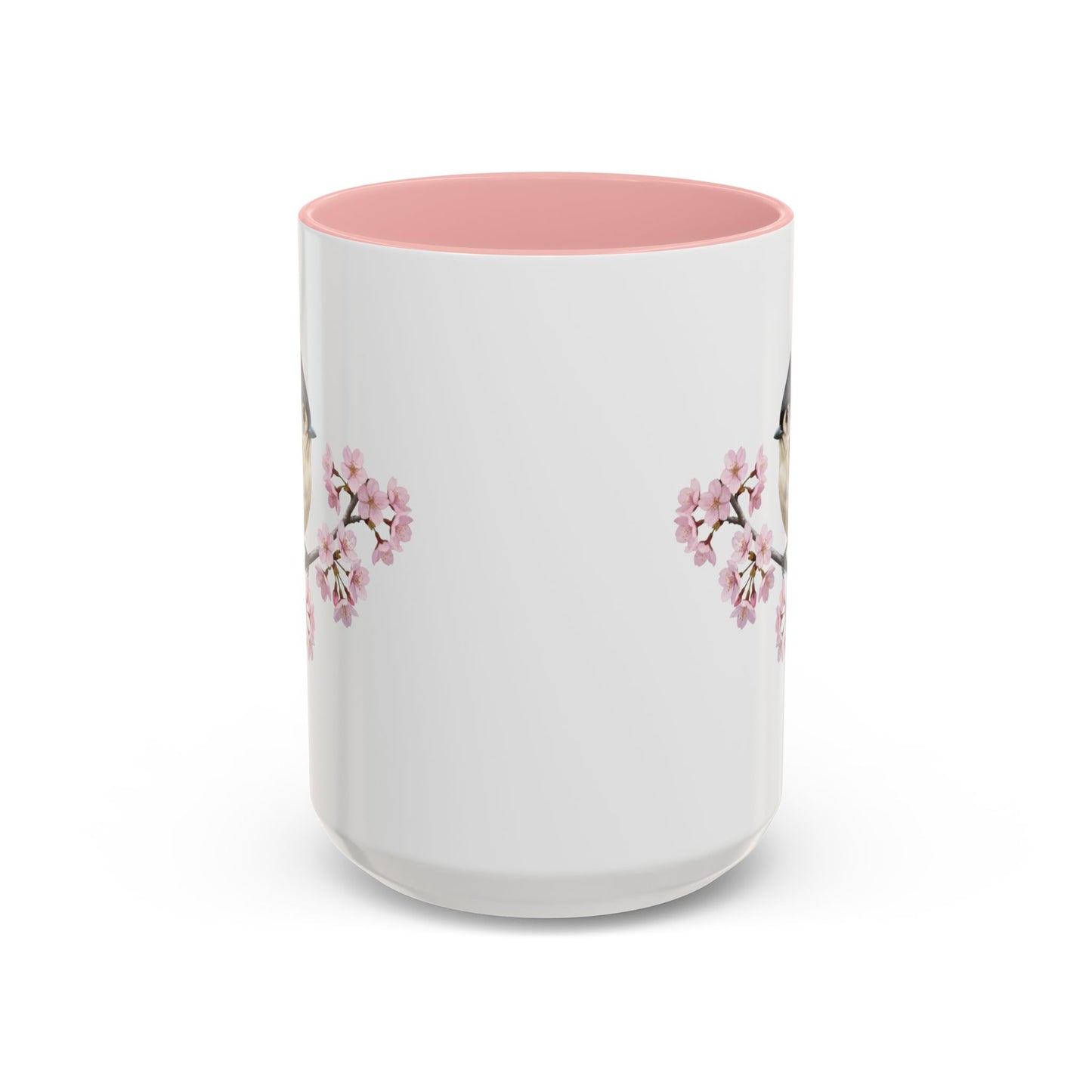 Tufted Titmouse Cherry Blossom Mug | Pink Ceramic Coffee Cup for Bird Lovers