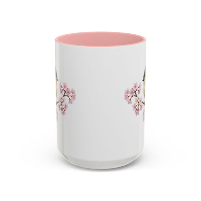 Tufted Titmouse Cherry Blossom Mug | Pink Ceramic Coffee Cup for Bird Lovers