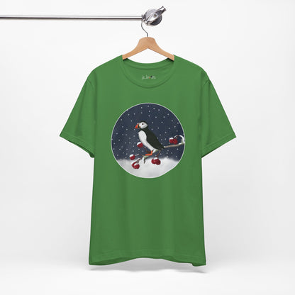 Puffin on a Winter Branch Birdwatcher Christmas Bird T-Shirt