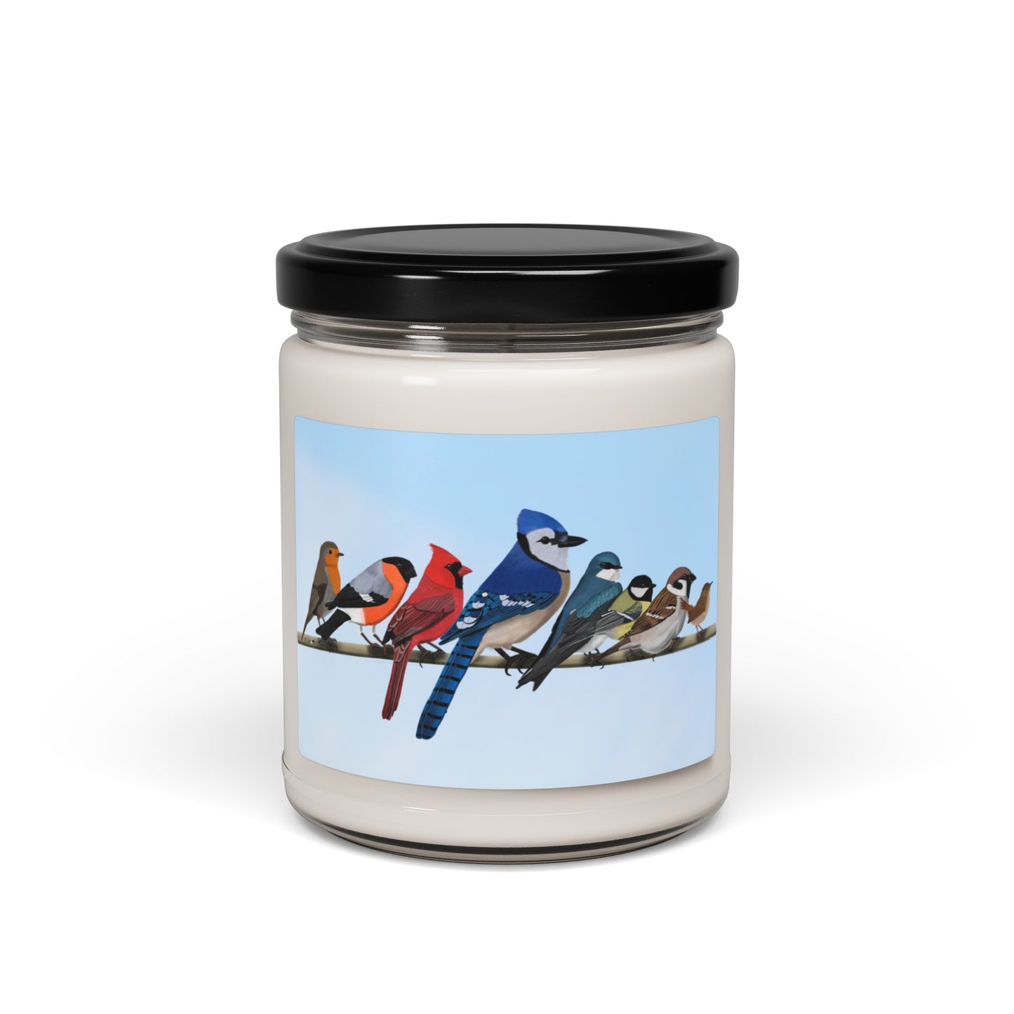 Birds on a Branch Blue Jay Cardinal Chickadee Bird Art Scented Soy Candle, 9oz