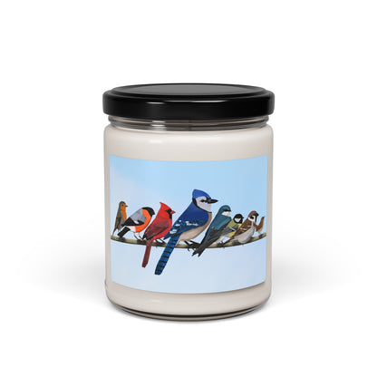 Birds on a Branch Blue Jay Cardinal Chickadee Bird Art Scented Soy Candle, 9oz