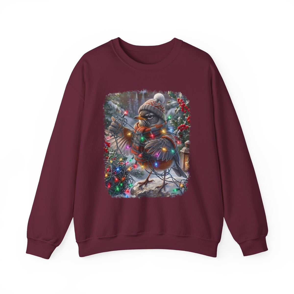 American Robin Christmas Sweatshirt – Tangled Lights Winter Crewneck