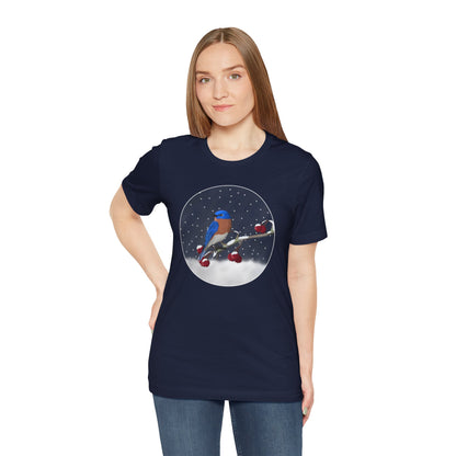 Bluebird on a Winter Branch Birdwatcher Christmas Bird T-Shirt