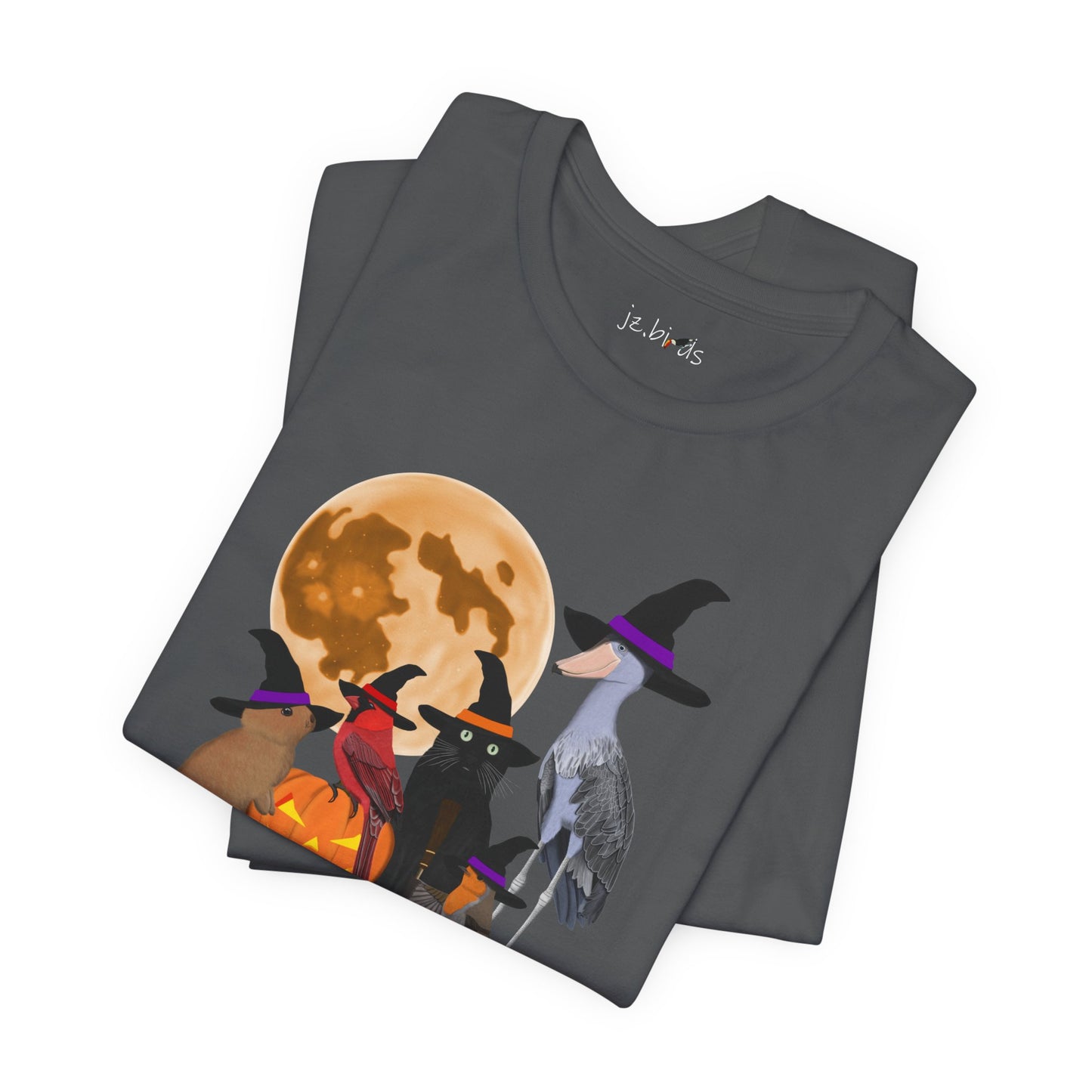 Cardinal Robin Shoebill with Cat and Bunny Halloween Bird T-Shirt