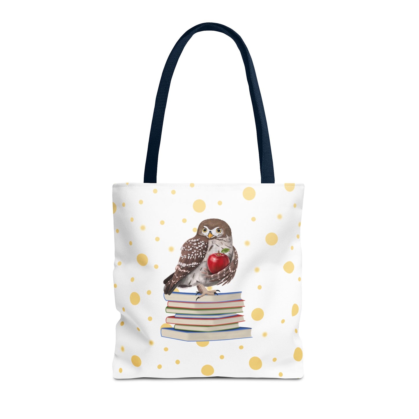 Cute Owl & Books Teacher Tote Bag – Gold Polka Dot Aesthetic