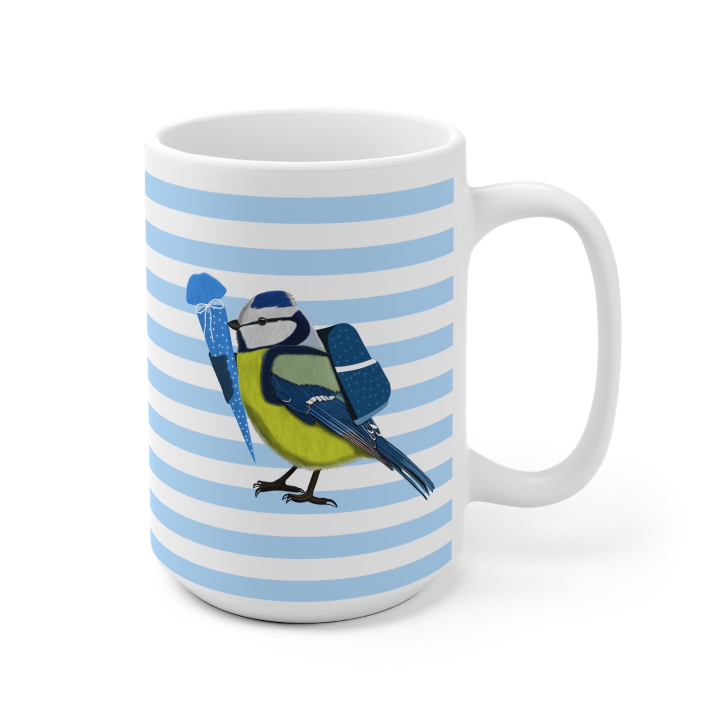 Blaumeise Vogel Tasse als Geschenk zur Einschulung Blau Weiß