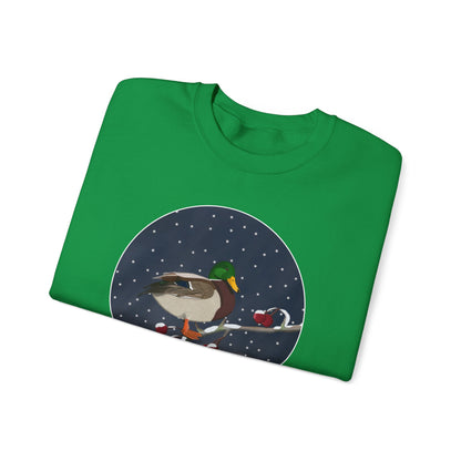 Mallard on a Winter Branch Birdwatcher Christmas Bird Sweatshirt