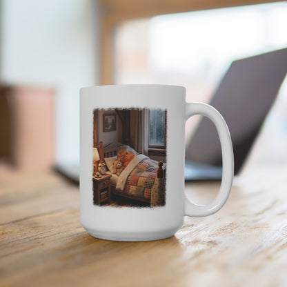 Süße Rotkehlchen Kaffeetasse im Bett mit Teddy | Kuschelige Keramiktasse für Morgenmuffel & Langschläfer