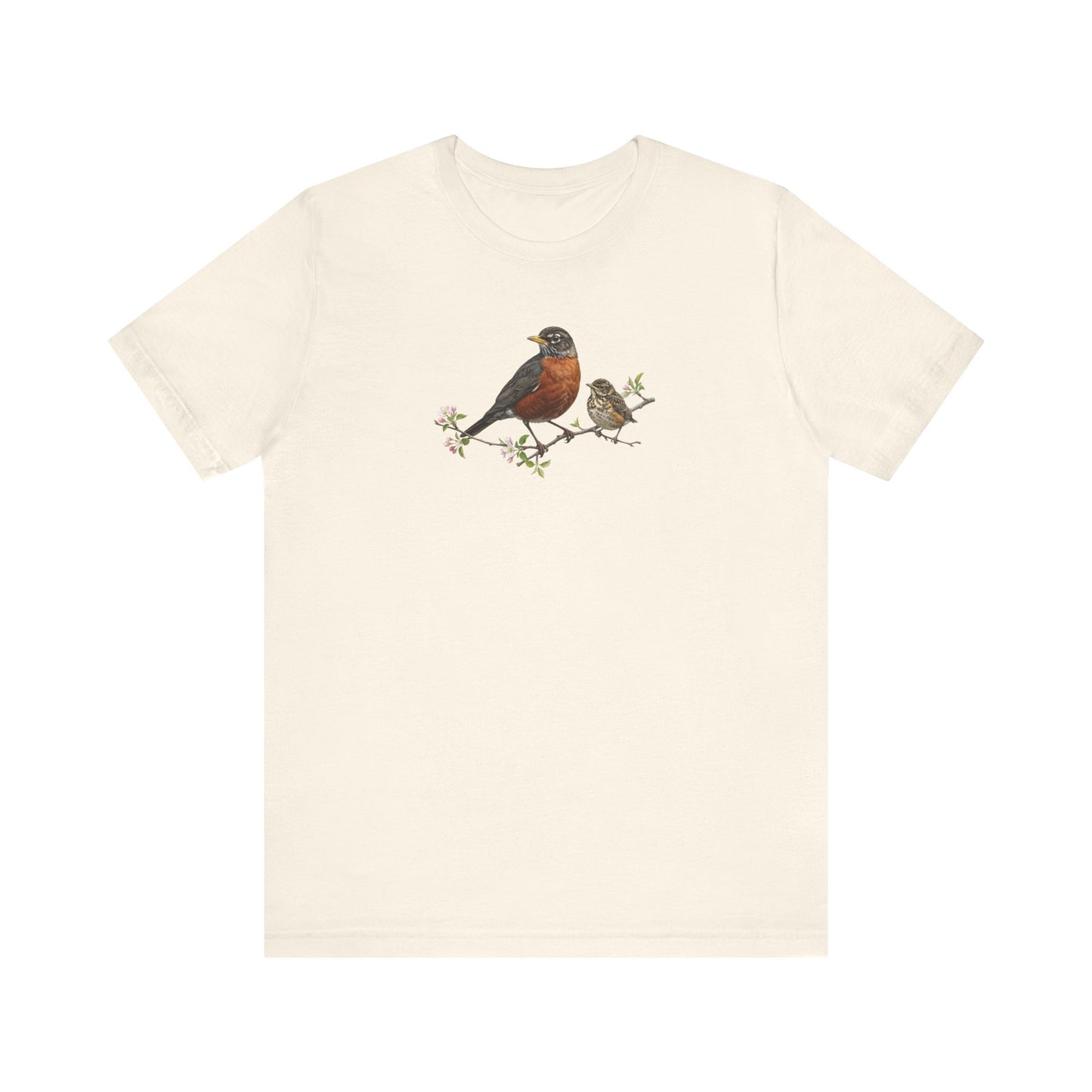 American Robin & Fledgling T-Shirt | Spring Blossoms Unisex Graphic Tee