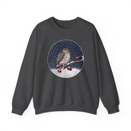 Owl on a Winter Branch Birdwatcher Christmas Bird Sweatshirt