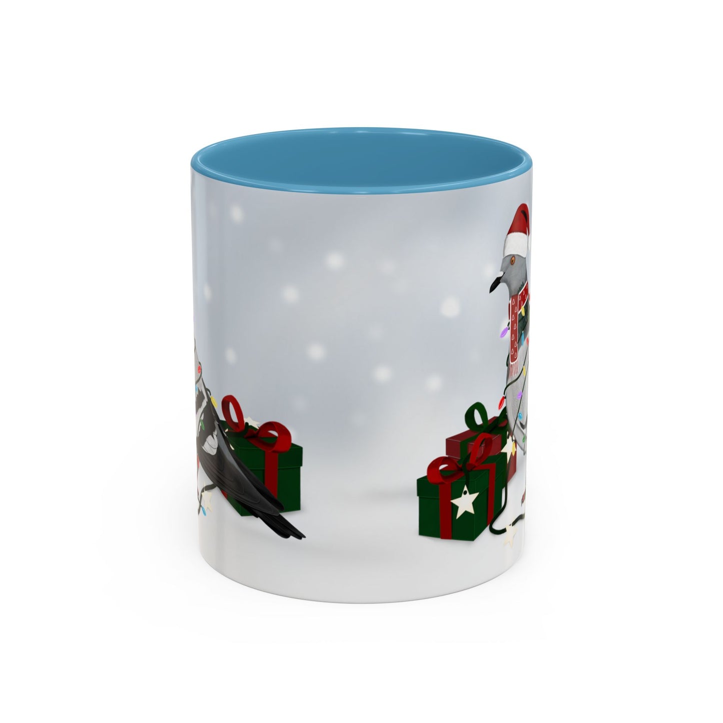 Pigeon with Christmas Hat and Scarf Snow Bird Coffee Mug