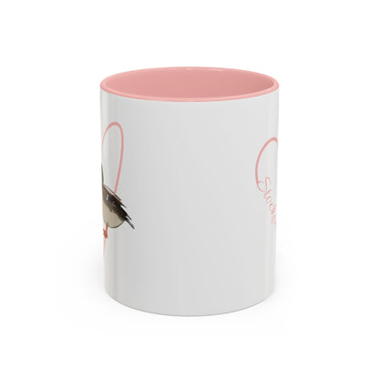 Stockente mit Herz Singvogel Vogel Tasse Weiß Rosa