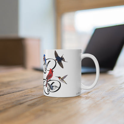 Bird Nerd Robin Blue Jay Cardinal Oriole Backyard Birds Ceramic Mug White