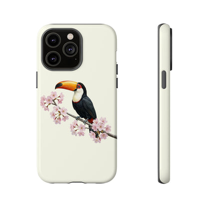 Tukan Handyhülle in Cremeweiß | Florales Kirschblüten Vogel-Motiv für iPhone & Google Pixel
