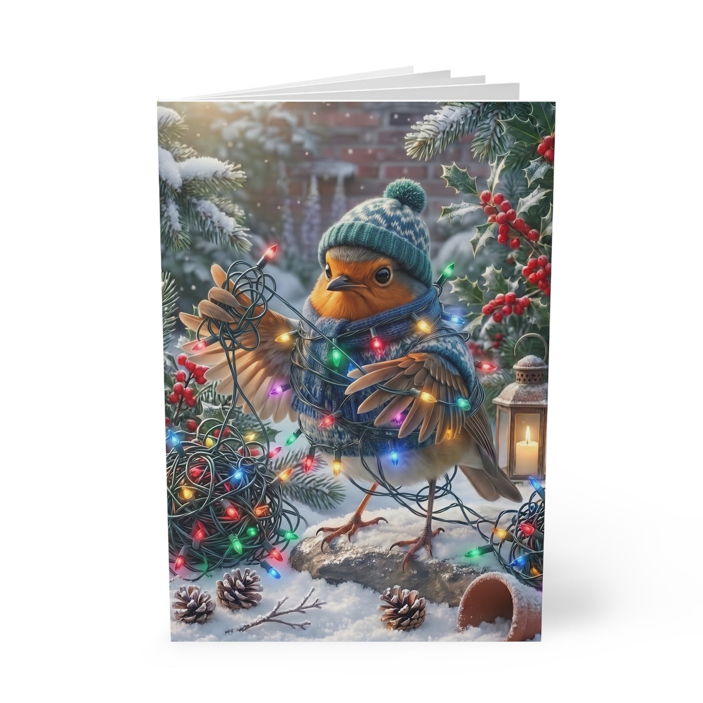 Premium Notizbuch A5 Rosi Rotkehlchen & die Lichterkette | Liniert | Lustiges Geschenk für Vogelfreunde