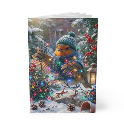 Premium Notizbuch A5 Rosi Rotkehlchen & die Lichterkette | Liniert | Lustiges Geschenk für Vogelfreunde