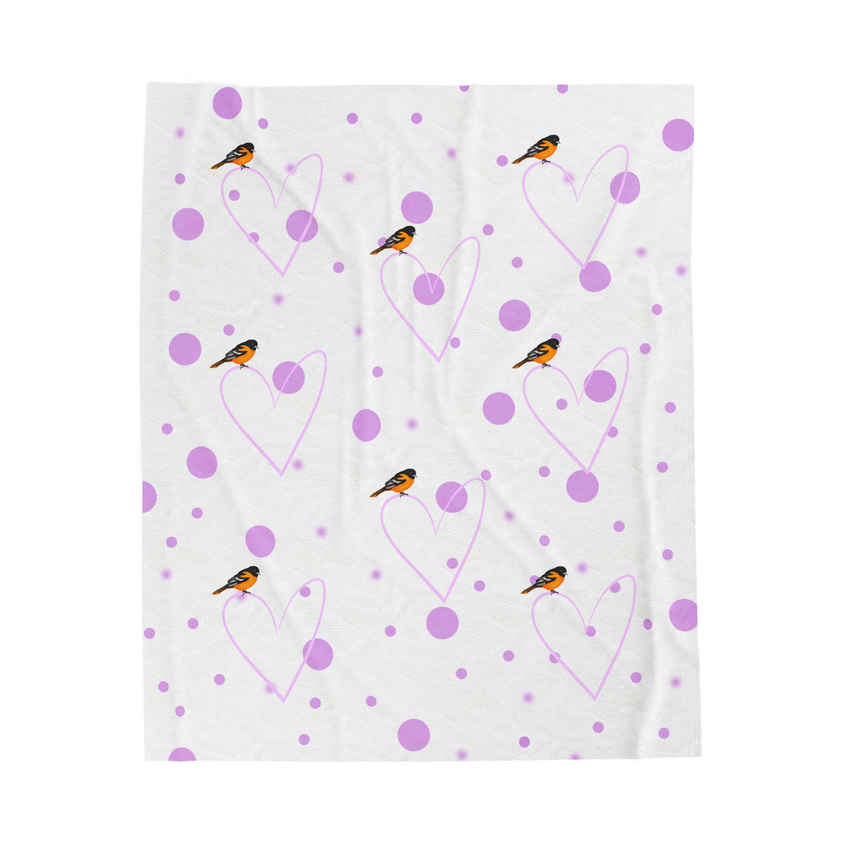 Baltimore Oriole Sofa Blankets – Valentine's Day Bird Velveteen Plush Blanket Pink Hearts and Dots