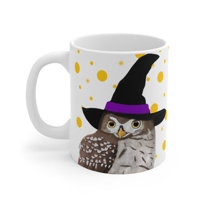 Owl with Witch Hat Halloween Bird Mug 11oz